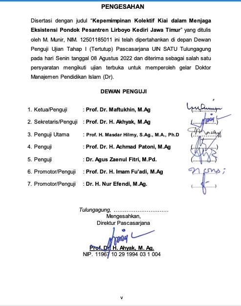 PENGESAHAN UJIAN DISERTASI M MUNIR Institutional Repository Of UIN